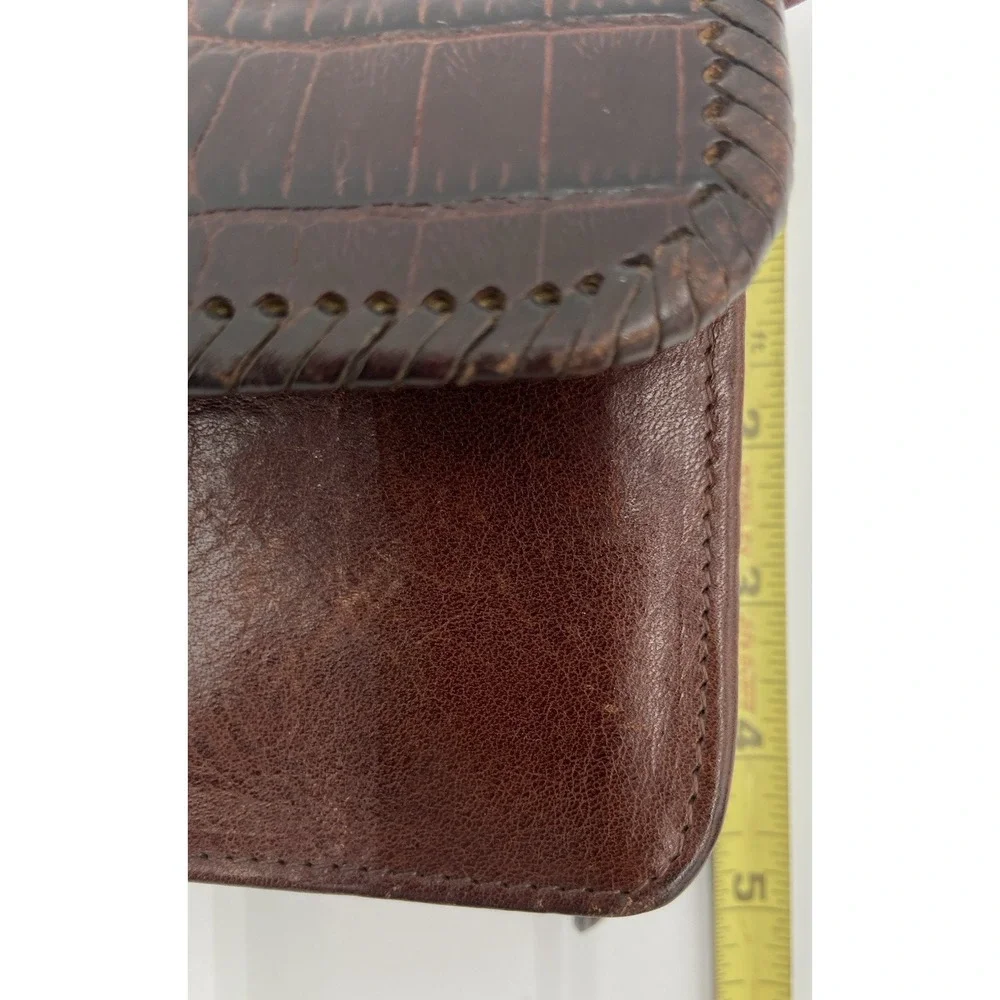 BRIGHTON Vintage Crossbody Purse Wallet Black Brown Leather Strap Travel Clutch